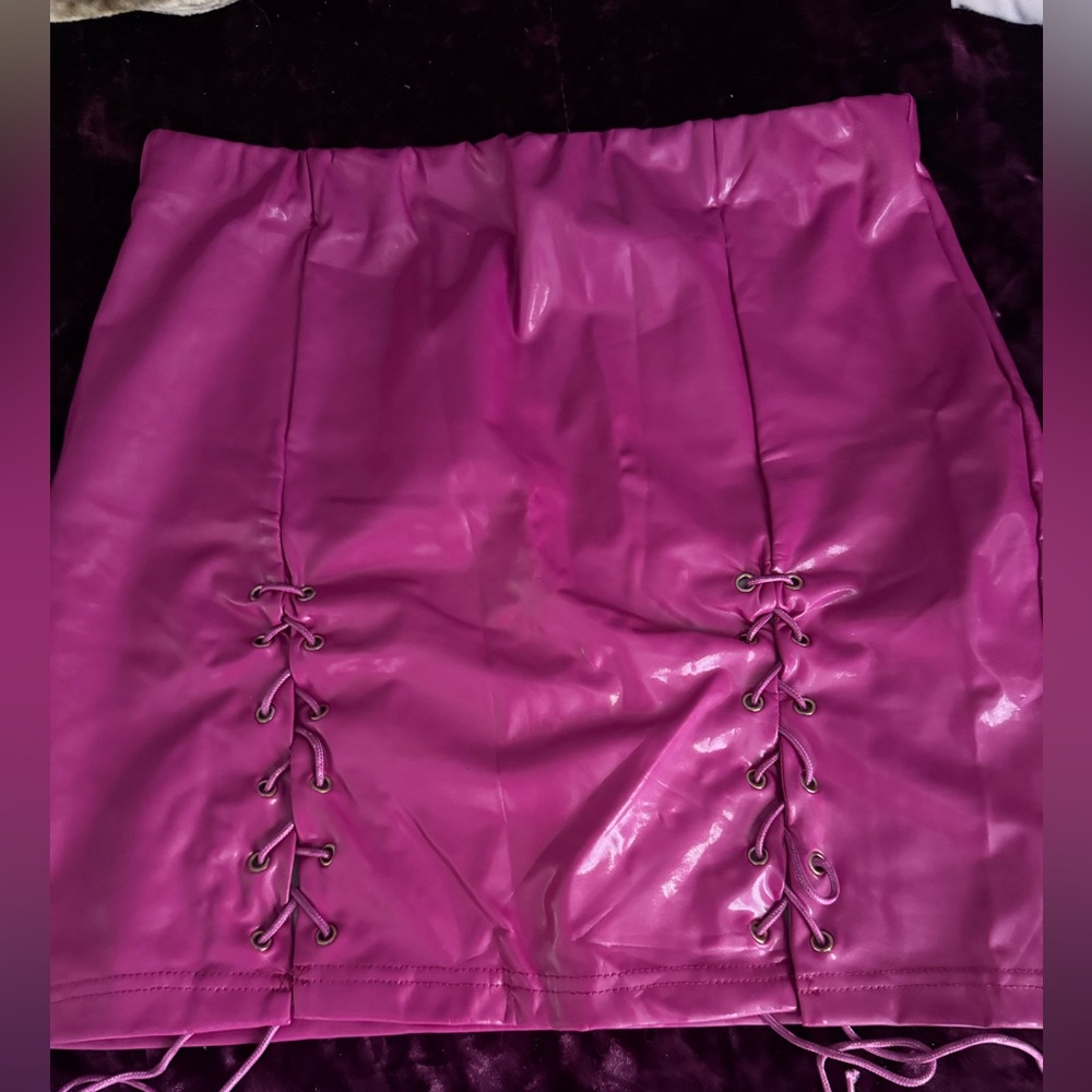 Shein faux leather pink purple mini skirt size M